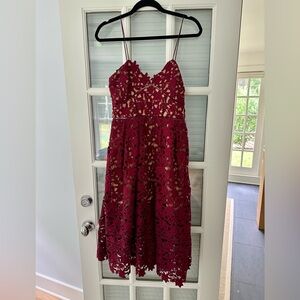 Self-Portrait Burgundy Lace Midi Dress